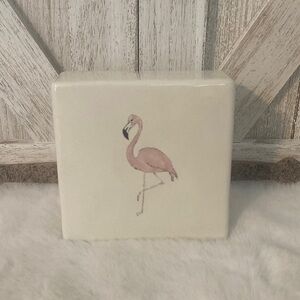 Rae Dunn Flamingo and Palm Leaf Ceramic Paperweight Decor